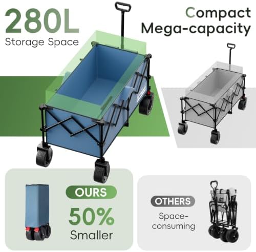 46" L Collapsible Foldable Extended Wagon, 500LB Weight Capacity with 280L Heavy Duty Folding Cart, Utility, alternate view 4