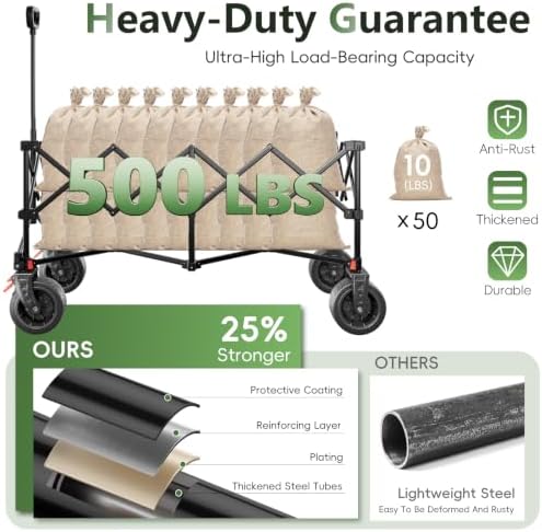 46" L Collapsible Foldable Extended Wagon, 500LB Weight Capacity with 280L Heavy Duty Folding Cart, Utility, alternate view 6