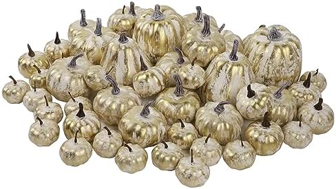 46 Pcs Artificial Gold Pumpkins Fall Decorations for Home