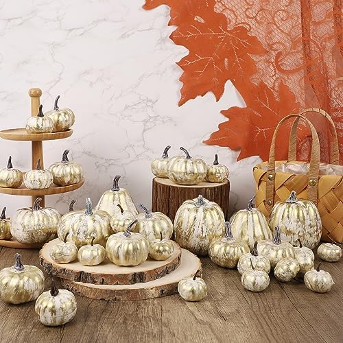 46 Pcs Artificial Gold Pumpkins Fall Decorations for Home, alternate view 5