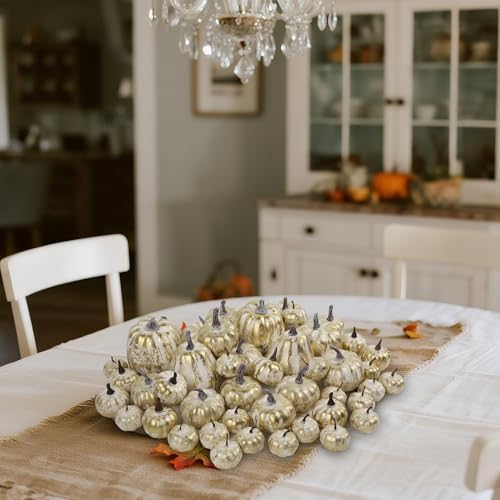 46 Pcs Artificial Gold Pumpkins Fall Decorations for Home, alternate view 6