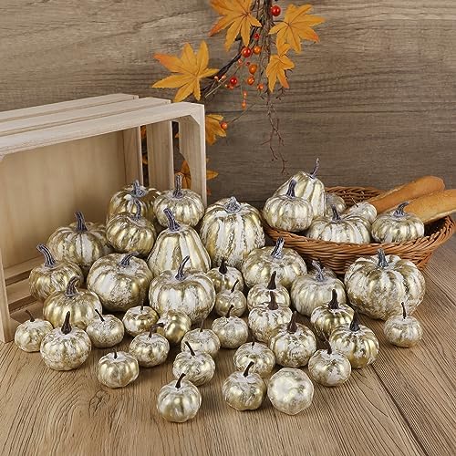 46 Pcs Artificial Gold Pumpkins Fall Decorations for Home, alternate view 7