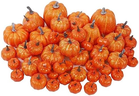 46 Pcs Artificial Pumpkins Fall Decorations, Orange