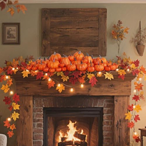 46 Pcs Artificial Pumpkins Fall Decorations, Orange, alternate view 5