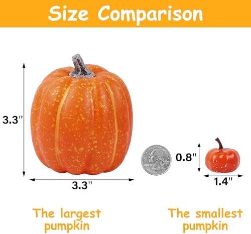 46 Pcs Artificial Pumpkins Fall Decorations, Orange, alternate view 6