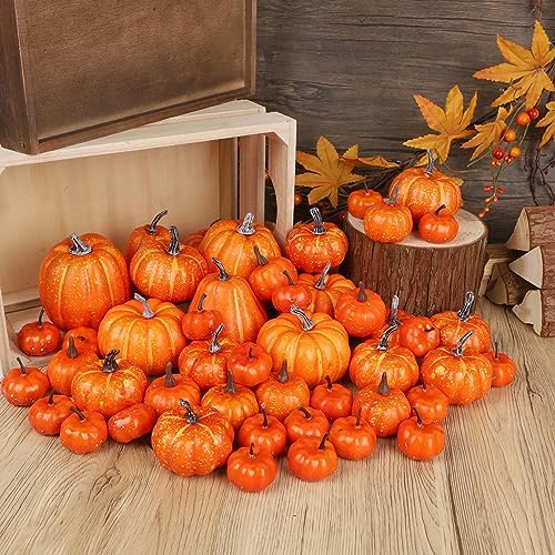 46 Pcs Artificial Pumpkins Fall Decorations, Orange, alternate view 7