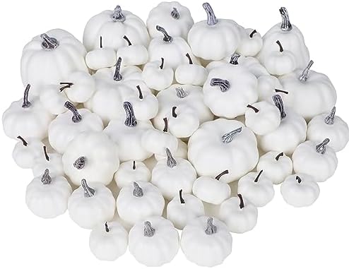 46 Pcs Artificial White Pumpkins Fall Decorations
