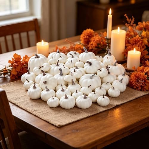 46 Pcs Artificial White Pumpkins Fall Decorations, alternate view 2