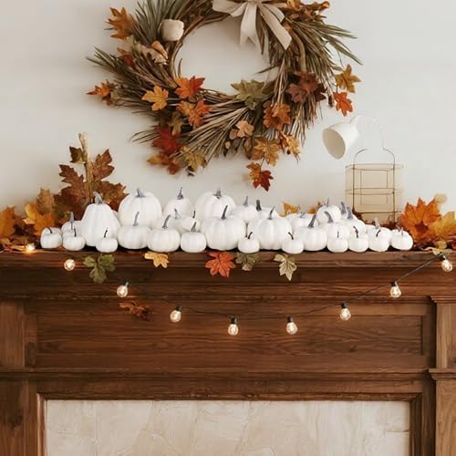 46 Pcs Artificial White Pumpkins Fall Decorations, alternate view 4