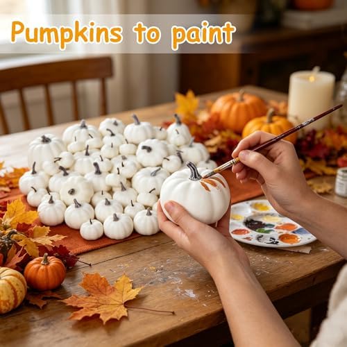 46 Pcs Artificial White Pumpkins Fall Decorations, alternate view 5