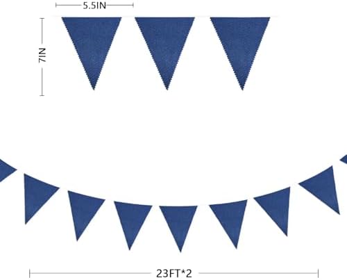 46Ft Blue Party Decorations Deep Blue Nautical Burlap Banner Triangle Pennant Flag Linen Garland Streamers for, alternate