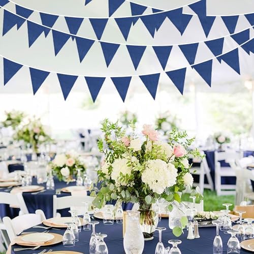 46Ft Blue Party Decorations Deep Blue Nautical Burlap Banner Triangle Pennant Flag Linen Garland Streamers for, alternate