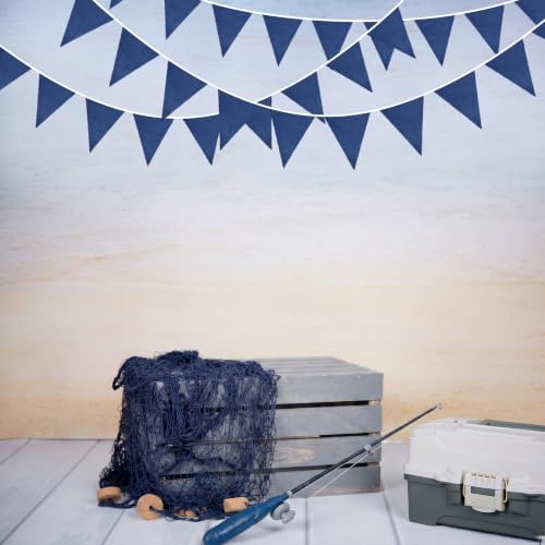 46Ft Blue Party Decorations Deep Blue Nautical Burlap Banner Triangle Pennant Flag Linen Garland Streamers for, alternate
