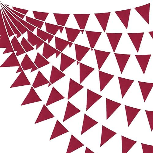 46Ft Burgundy Party Decorations Burgundy Burlap Banner Triangle Pennant Flag Linen Bunting Garland Streamers for