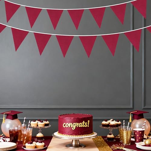 46Ft Burgundy Party Decorations Burgundy Burlap Banner Triangle Pennant Flag Linen Bunting Garland Streamers for, alternate