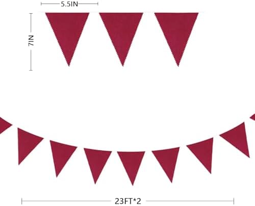 46Ft Burgundy Party Decorations Burgundy Burlap Banner Triangle Pennant Flag Linen Bunting Garland Streamers for, alternate