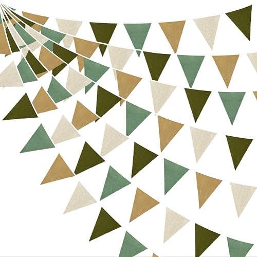 46Ft Camping Party Decorations Sage Green Brown Burlap Banner Triangle Pennant Flag Linen Bunting Garland
