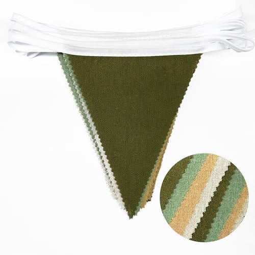 46Ft Camping Party Decorations Sage Green Brown Burlap Banner Triangle Pennant Flag Linen Bunting Garland, alternate view 2
