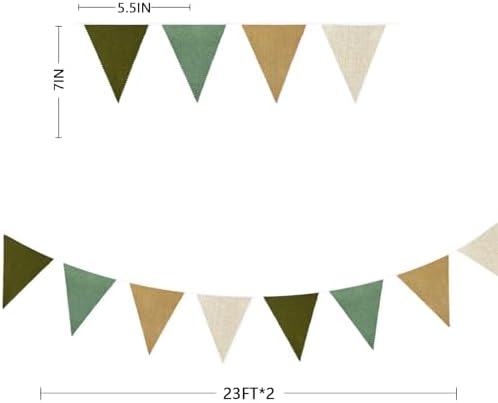 46Ft Camping Party Decorations Sage Green Brown Burlap Banner Triangle Pennant Flag Linen Bunting Garland, alternate view 3