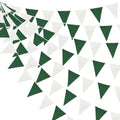 46Ft Green White Party Decorations Dark Green White Burlap Banner Triangle Pennant Flag Linen Garland Streamers