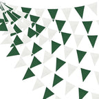46Ft Green White Party Decorations Dark Green White Burlap Banner Triangle Pennant Flag Linen Garland Streamers