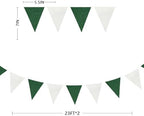 46Ft Green White Party Decorations Dark Green White Burlap Banner Triangle Pennant Flag Linen Garland Streamers, alternate