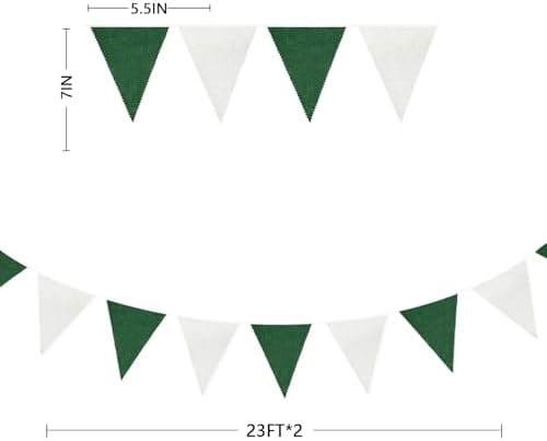 46Ft Green White Party Decorations Dark Green White Burlap Banner Triangle Pennant Flag Linen Garland Streamers, alternate
