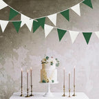 46Ft Green White Party Decorations Dark Green White Burlap Banner Triangle Pennant Flag Linen Garland Streamers, alternate