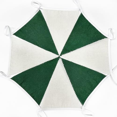 46Ft Green White Party Decorations Dark Green White Burlap Banner Triangle Pennant Flag Linen Garland Streamers, alternate