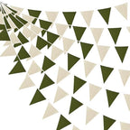 46Ft Olive Green Party Decorations Olive Green Beige Burlap Banner Triangle Pennant Flag Linen Garland Streamers