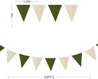 46Ft Olive Green Party Decorations Olive Green Beige Burlap Banner Triangle Pennant Flag Linen Garland Streamers, alternate