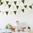 46Ft Olive Green Party Decorations Olive Green Beige Burlap Banner Triangle Pennant Flag Linen Garland Streamers, alternate