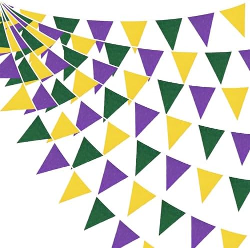 46Ft Yellow Green Purple Party Decorations Yellow Green Purple Burlap Banner Triangle Pennant Flag Linen Garland