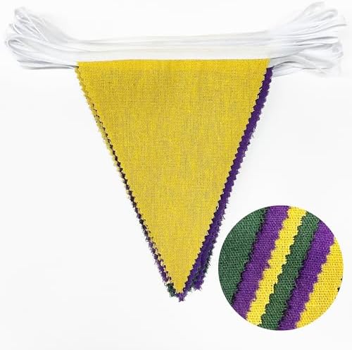 46Ft Yellow Green Purple Party Decorations Yellow Green Purple Burlap Banner Triangle Pennant Flag Linen Garland, alternate