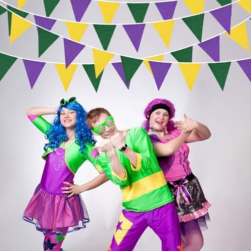 46Ft Yellow Green Purple Party Decorations Yellow Green Purple Burlap Banner Triangle Pennant Flag Linen Garland, alternate