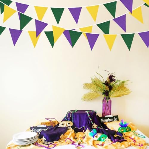 46Ft Yellow Green Purple Party Decorations Yellow Green Purple Burlap Banner Triangle Pennant Flag Linen Garland, alternate