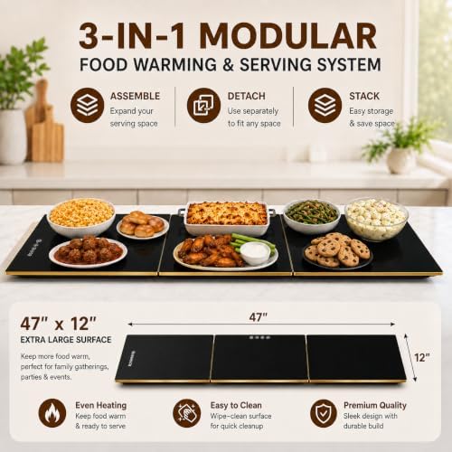 47"×12" Food Warmers for Parties Buffet, Linkable Warming Trays for Buffets in Blackgold, alternate view 2
