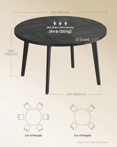 47.2-Inch Round Dining Table for 4-6 People, alternate view 2
