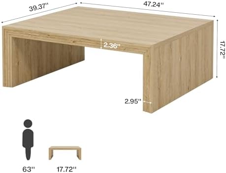 47-Inch Rectangle Coffee Table, Farmhouse Wooden Rectangular Center Table with Spacious Tabletop, Large Center, alternate