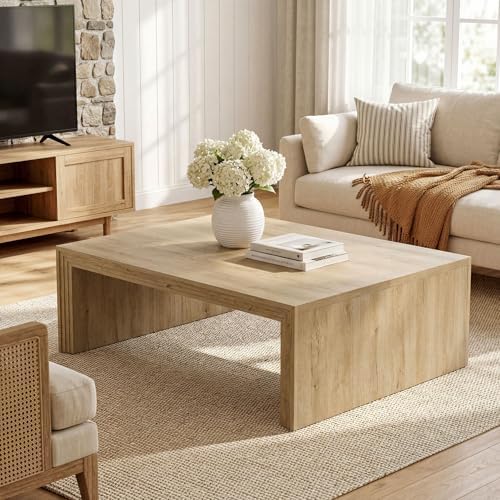 47-Inch Rectangle Coffee Table, Farmhouse Wooden Rectangular Center Table with Spacious Tabletop, Large Center, alternate