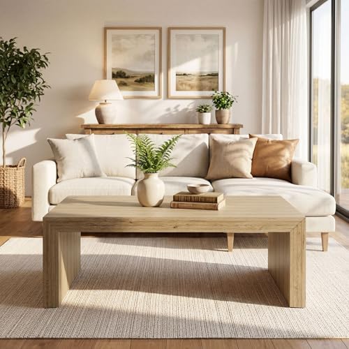 47-Inch Rectangle Coffee Table, Farmhouse Wooden Rectangular Center Table with Spacious Tabletop, Large Center, alternate