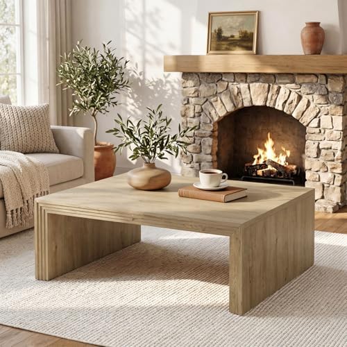 47-Inch Rectangle Coffee Table, Farmhouse Wooden Rectangular Center Table with Spacious Tabletop, Large Center, alternate