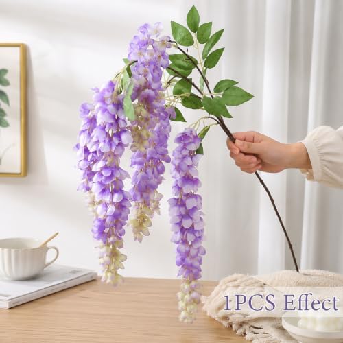 47in Artificial Wisteria Hanging Flower 4PCS Silk Purple Wisteria, alternate view 4