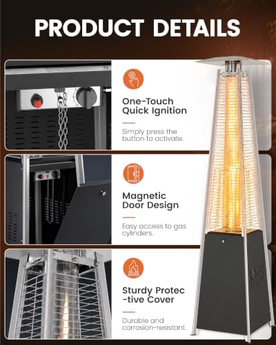 48,000 BTU Pyramid Patio Heater with Wheels, Cover, Dark Black in Dark Black, alternate view 4