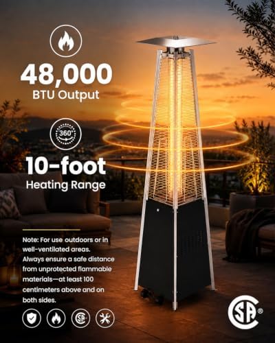 48,000 BTU Pyramid Patio Heater with Wheels, Cover, Dark Black in Dark Black, alternate view 7