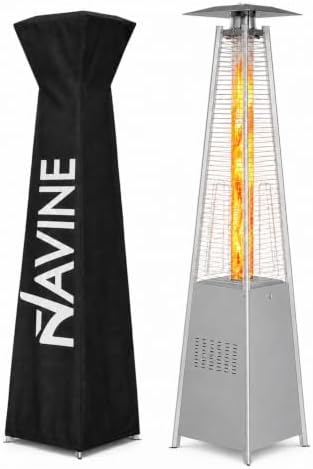 48,000 BTU Pyramid Patio Heater with Wheels, Cover, Silver Gray in Silve Gray