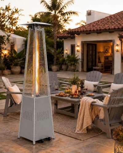 48,000 BTU Pyramid Patio Heater with Wheels, Cover, Silver Gray in Silve Gray, alternate view 2