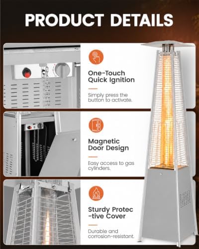 48,000 BTU Pyramid Patio Heater with Wheels, Cover, Silver Gray in Silve Gray, alternate view 4