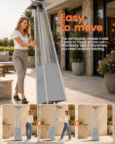 48,000 BTU Pyramid Patio Heater with Wheels, Cover, Silver Gray in Silve Gray, alternate view 5