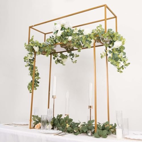 48" Gold Heavy Duty Metal Rectangular Centerpiece Stand, Tall Floral Arrangement Tabletop Display Rack in Type 8, alternate